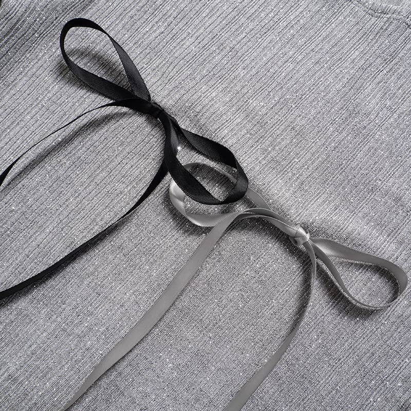 SOLID COLOR BOW ROUND NECK FASHION CASUAL TOP