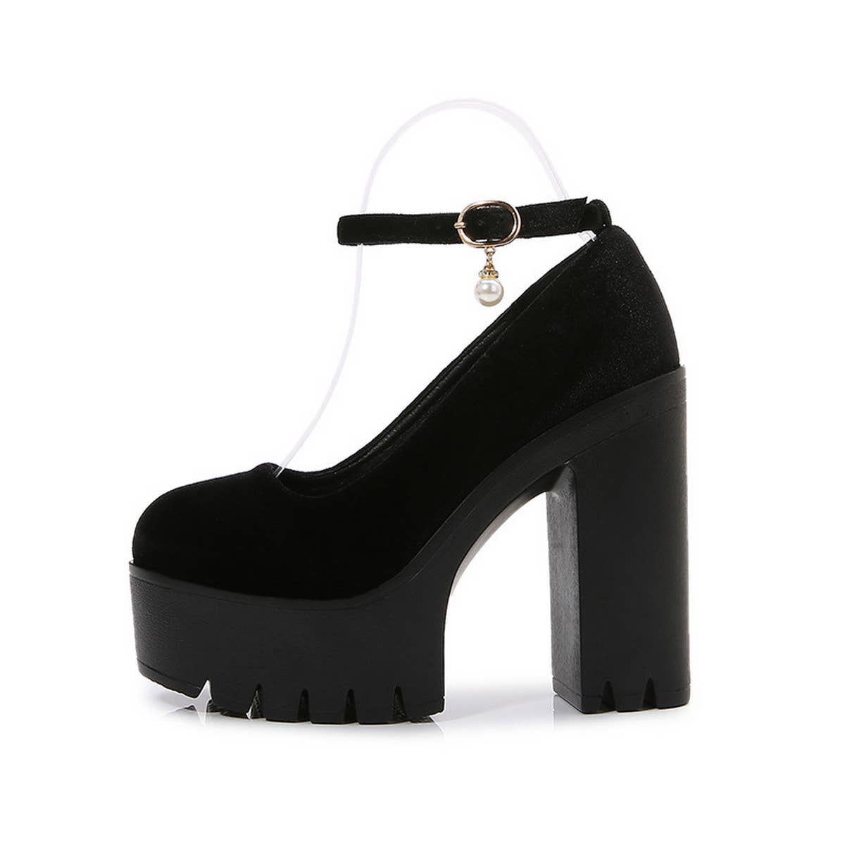 ROUND TOE FLAT BUCKLE PLATFORM HIGH HEELS