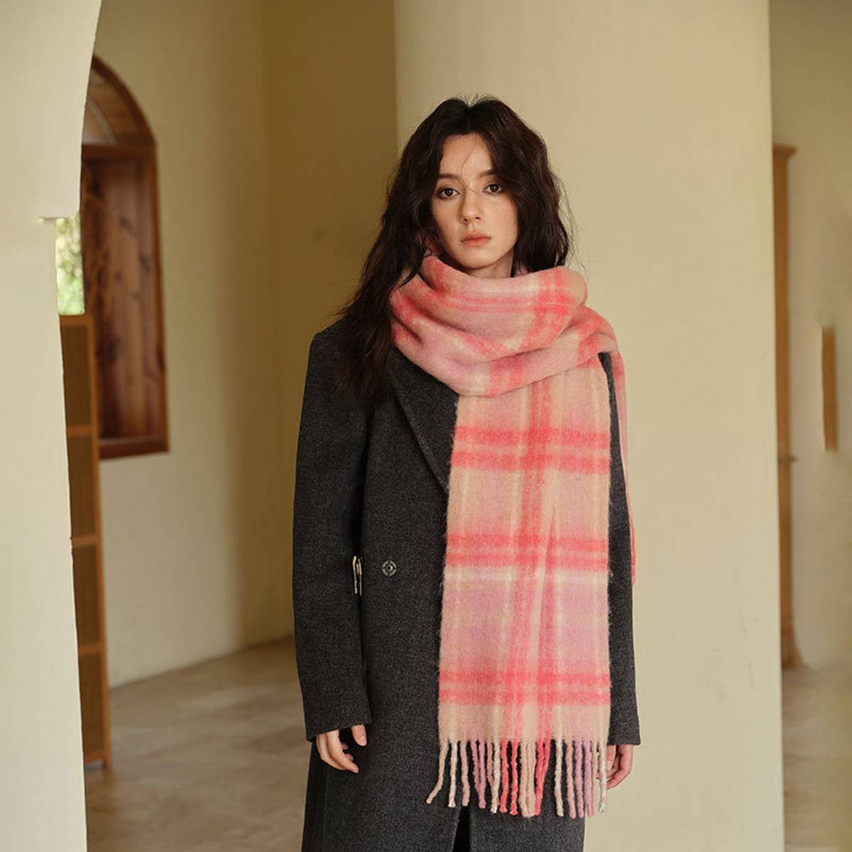 Colorblock Plaid Wool Blend Scarf ? Unisex Wrap