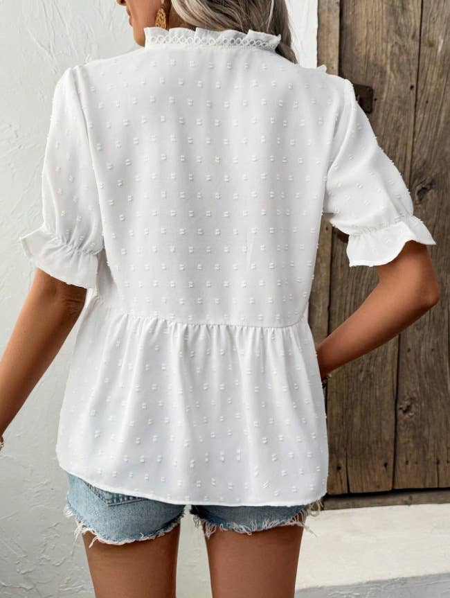 V-neck casual ruffled short-sleeved T-shirt