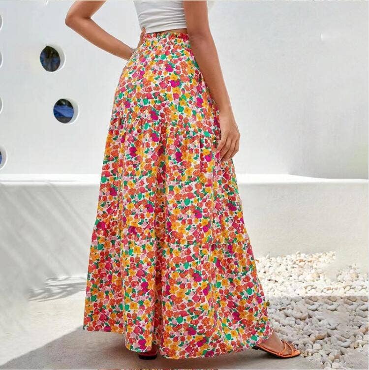 Floral print skirt high waist and long hemline
