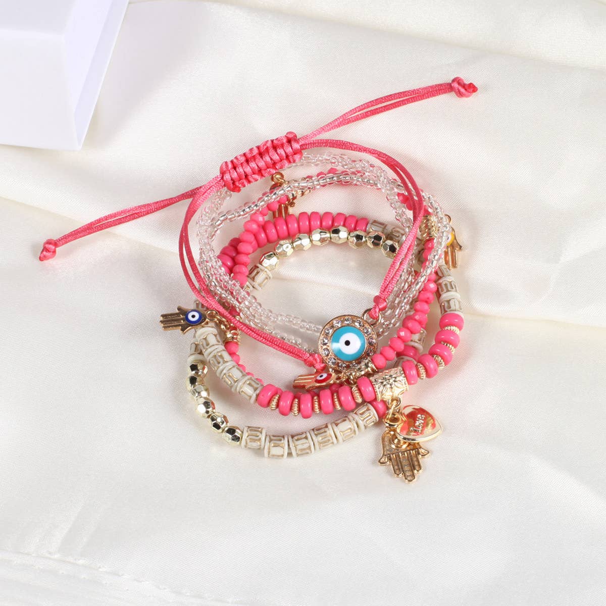 HANDMADE BEADED EVIL EYE LAYERED BRACELET