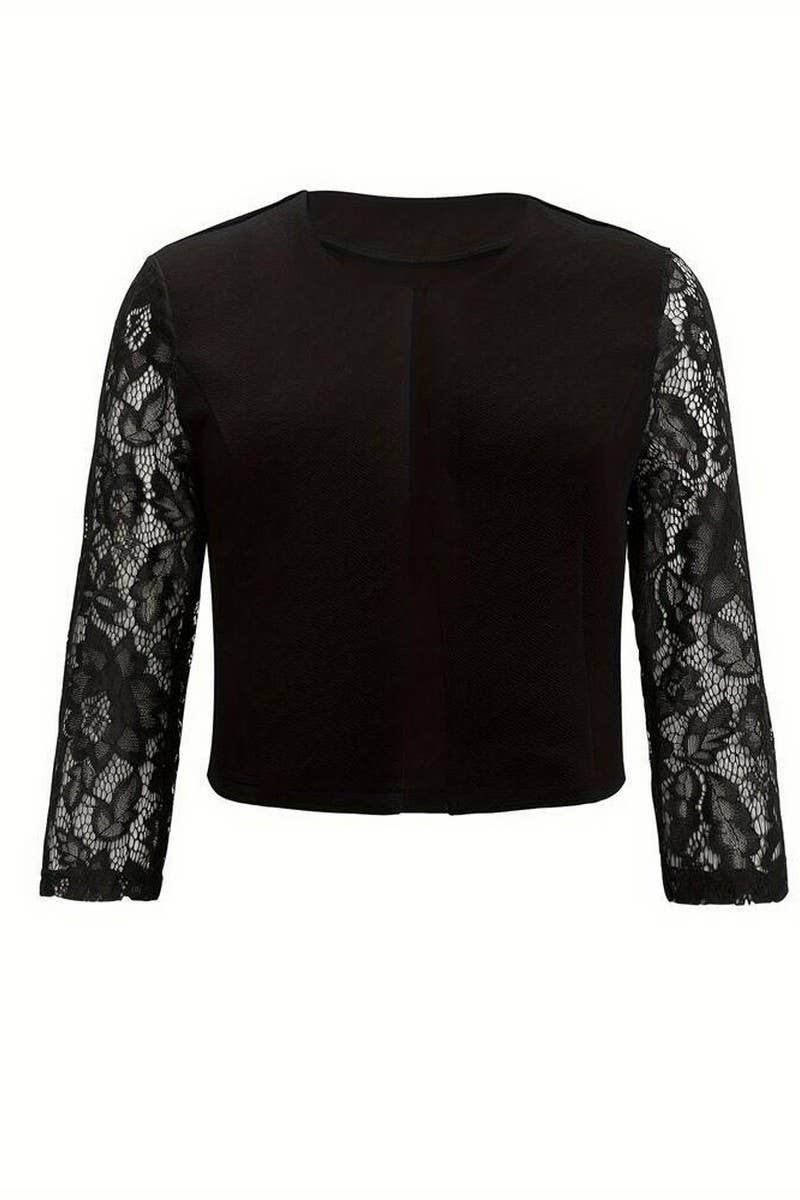 CWOCO1178_ELEGANT LACE SEE-THROUGH SOLID COLOR COAT