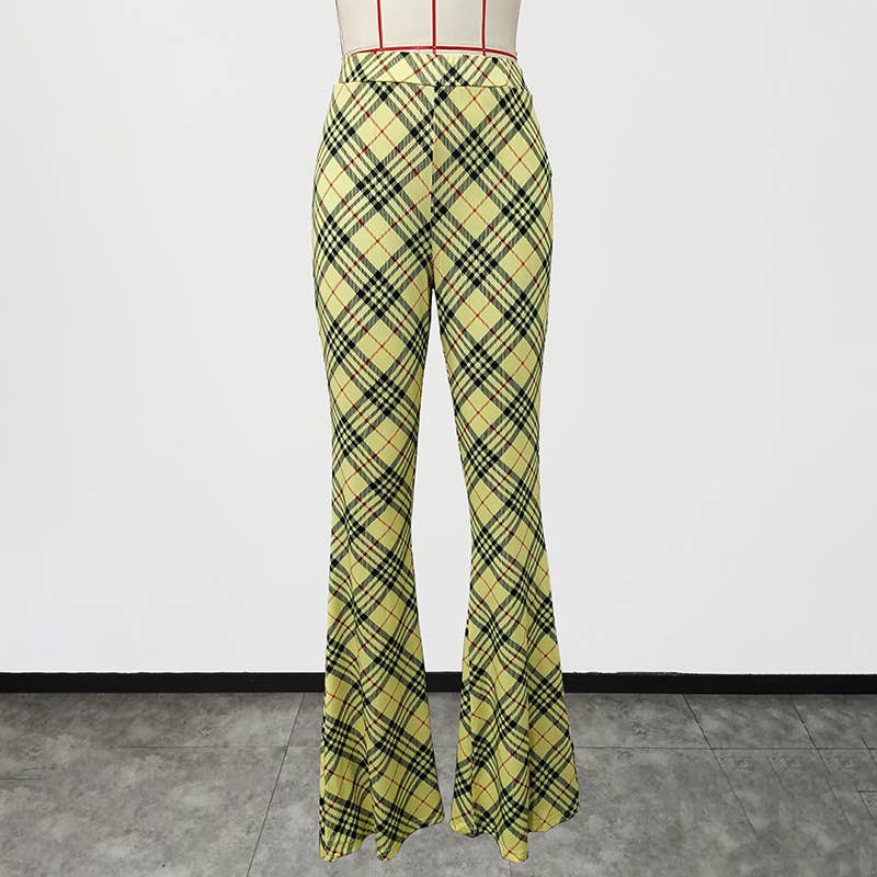 HIGH-WAISTED CHECKERED MICRO-FLARED TROUSERS