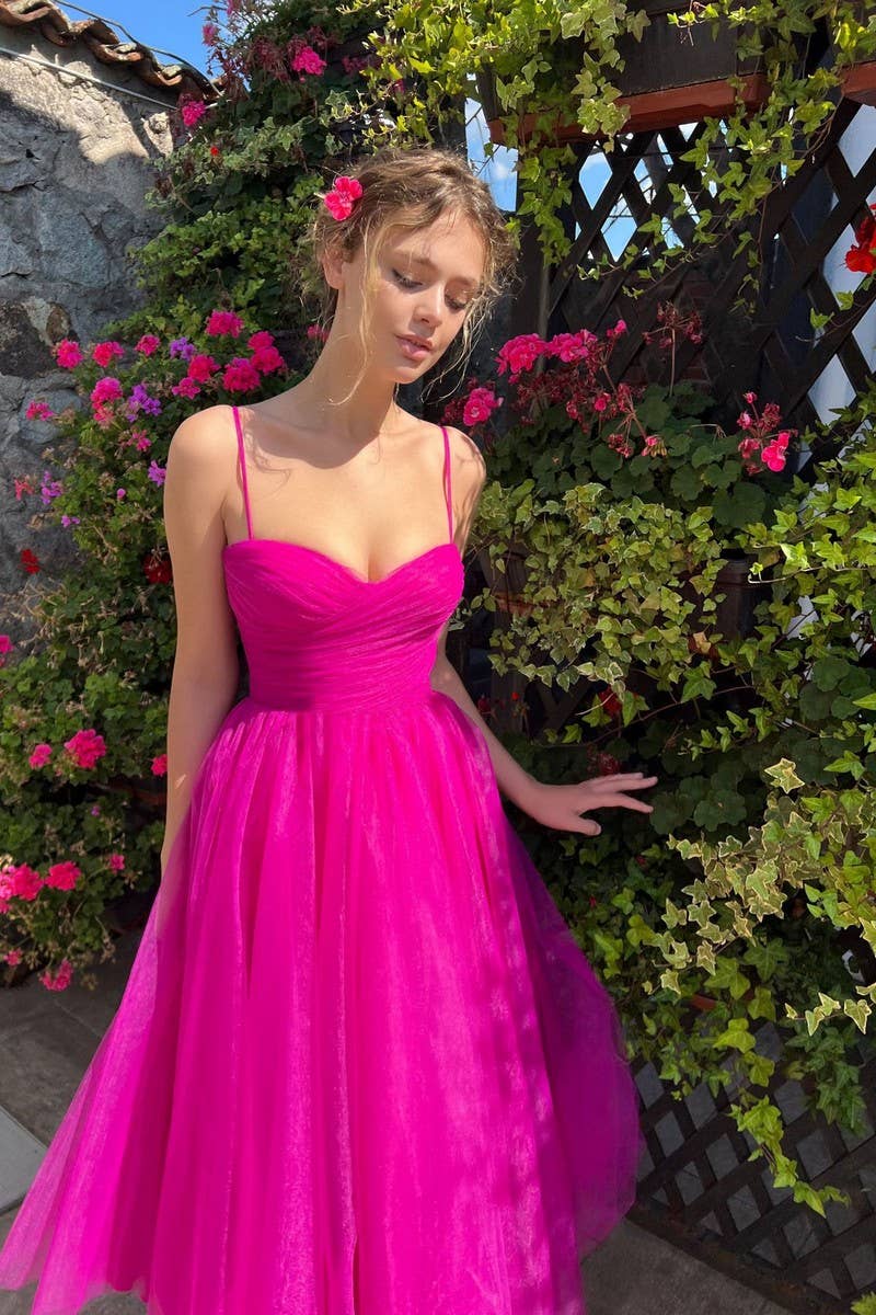 CWDMD5620_MESH BOW MID-LENGTH SLING EVENING DRESS