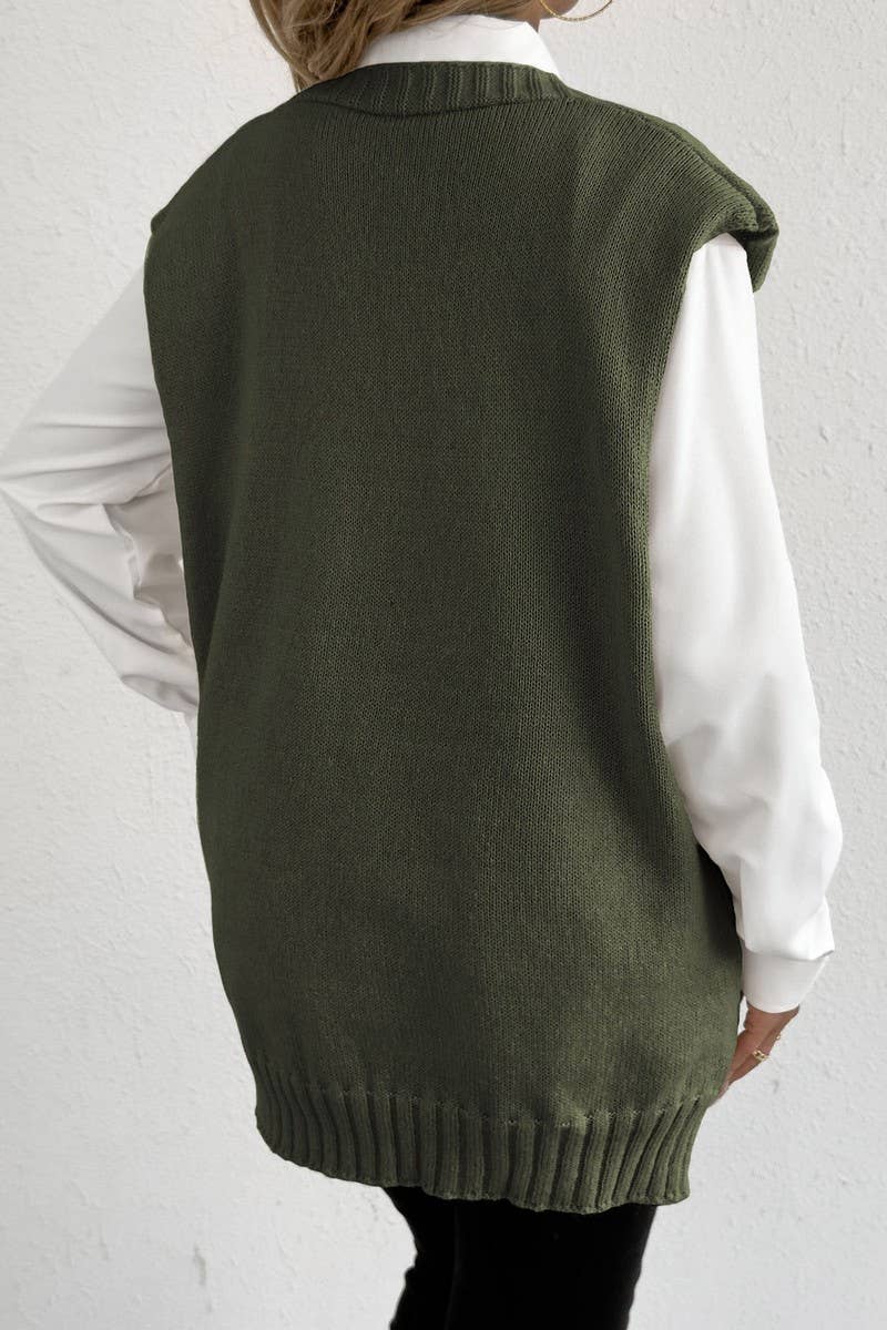 CWOJA00764_WOMEN PEARL BUTTON KNIT VEST CARDIGAN