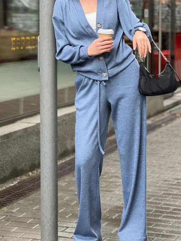 SINGLE-BREASTED CARDIGAN WIDE-LEG PANTS TRACKSUIT