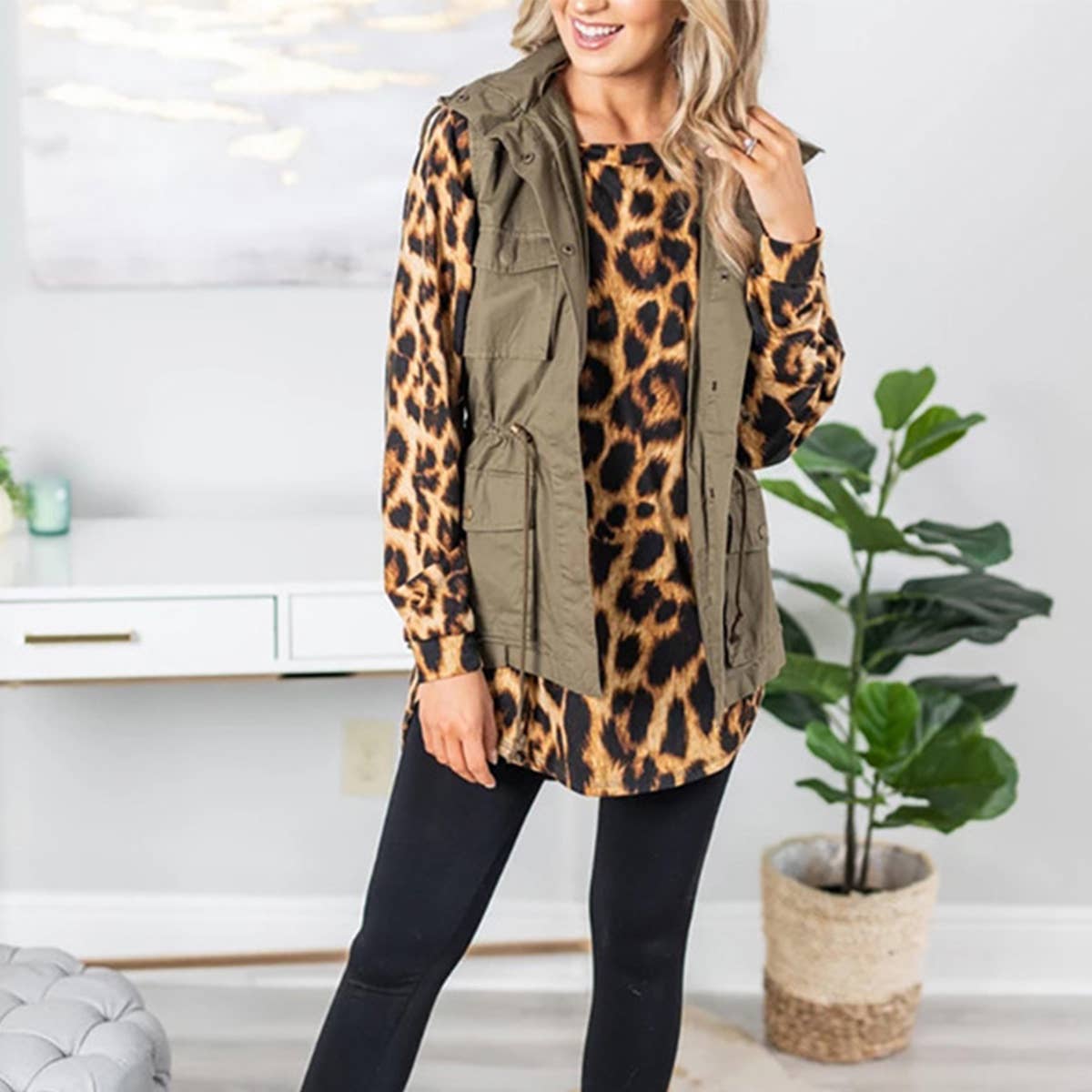 LEOPARD PRINT LOOSE PULLOVER LONG SLEEVE T-SHIRT