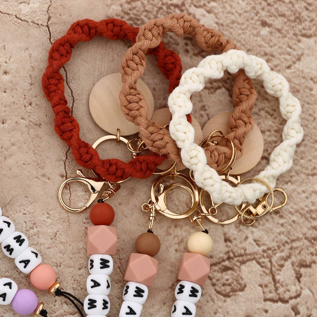 MAMA Letter Braided Silicone Bead Keychain