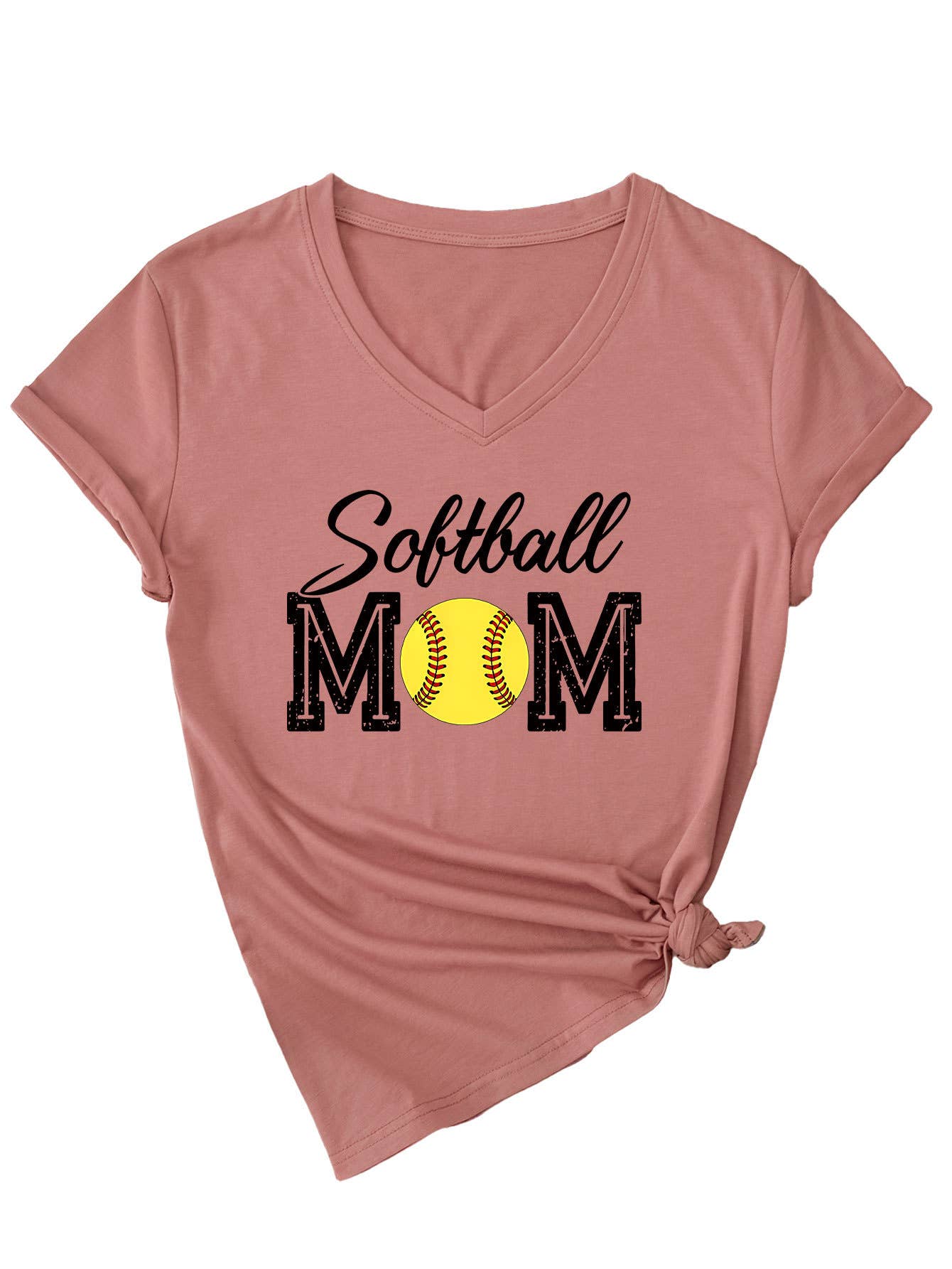 Trendy softball momV neck short-sleeved T-shirt