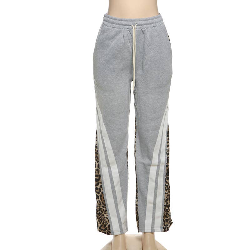 Leopard high-waisted loose straight-leg pants