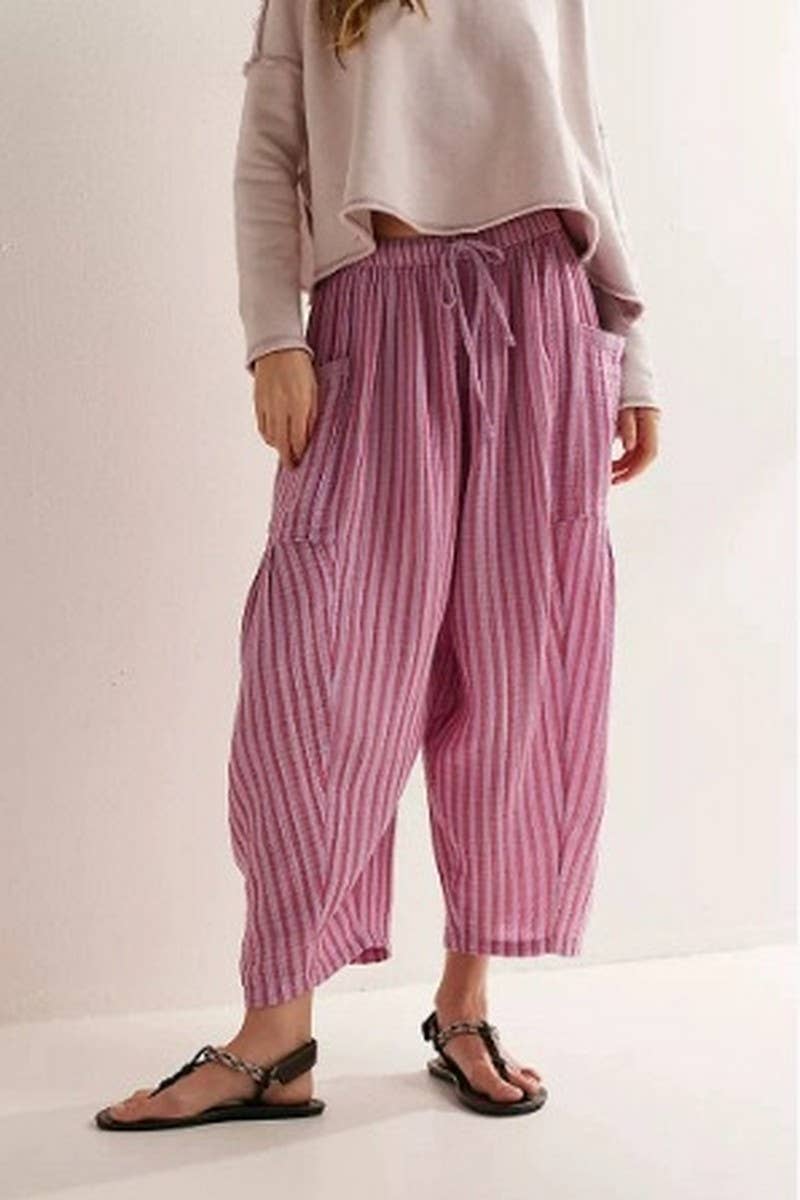 CWBLP01065_2025 SPRING FALL STRIPED ELASTIC WAIST PANTS