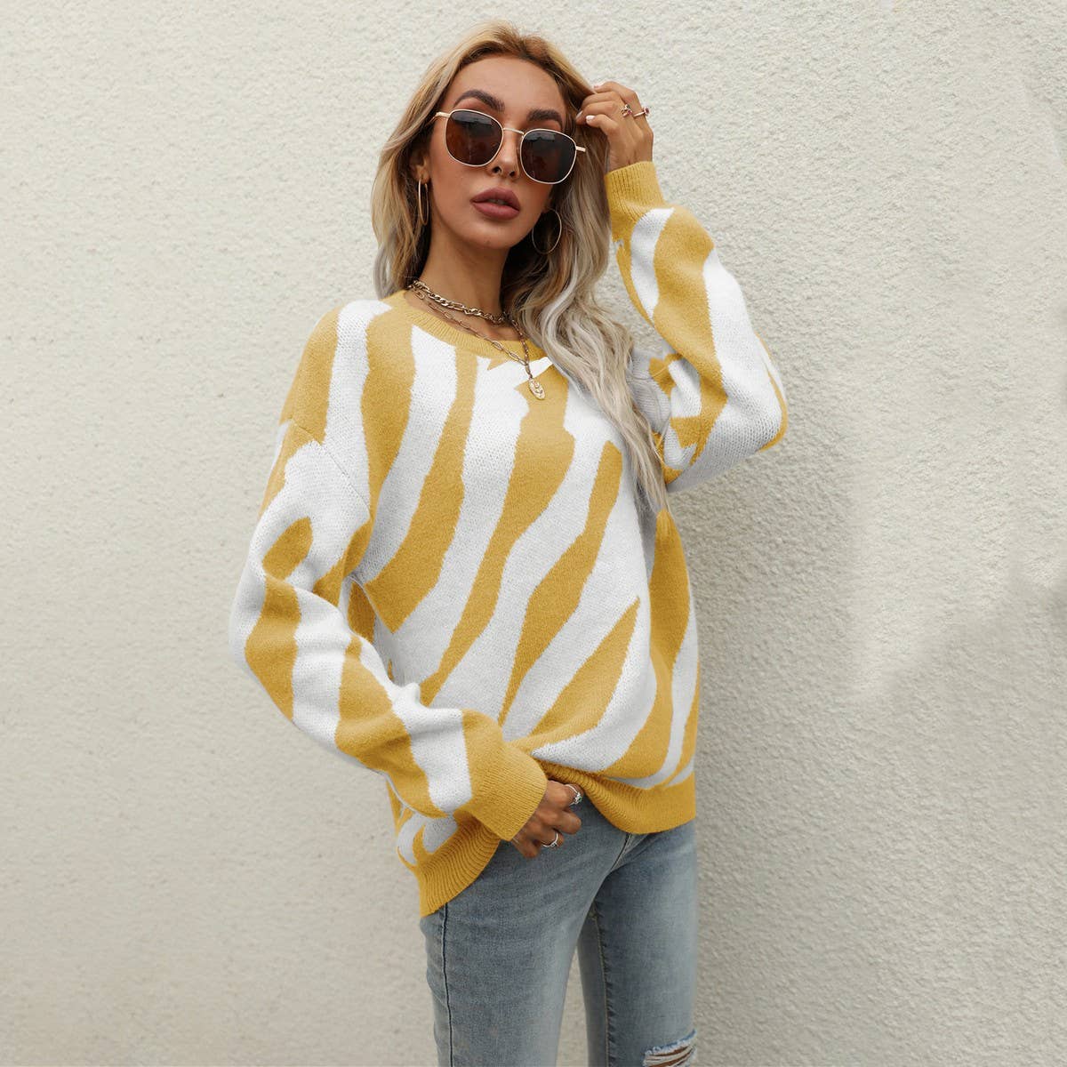Striped stylish knit pullover sweater