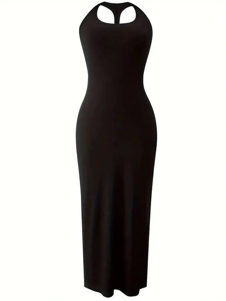 Off-the-shoulder high pop U-neck wrap hip dress