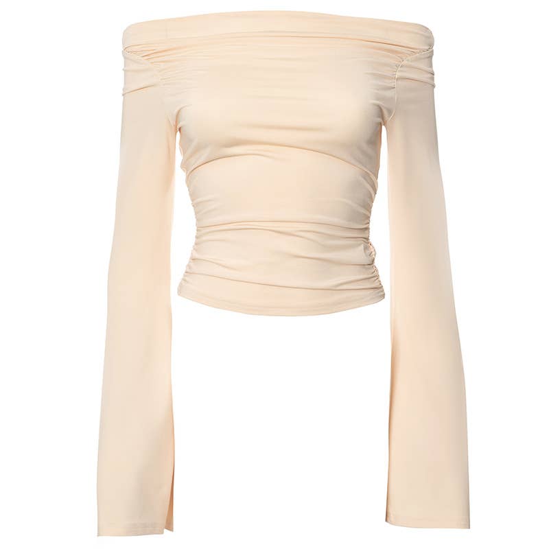 SLIM-FIT CROP SOLID COLOR FLARED PLEAT TOP