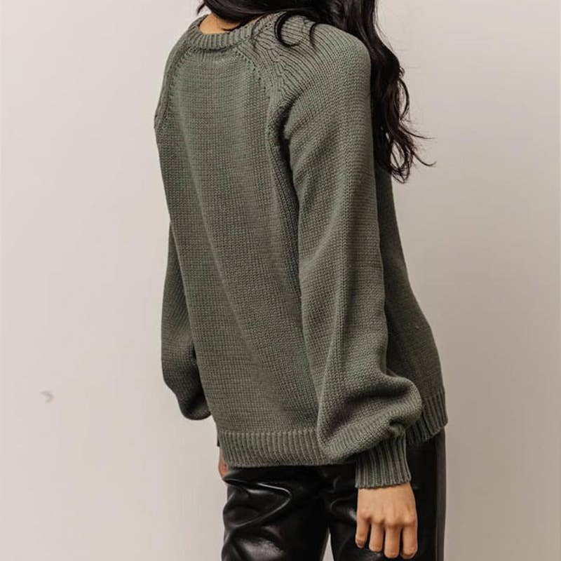 WARM SOLID COLOR LANTERN SLEEVE JUMPER SWEATER
