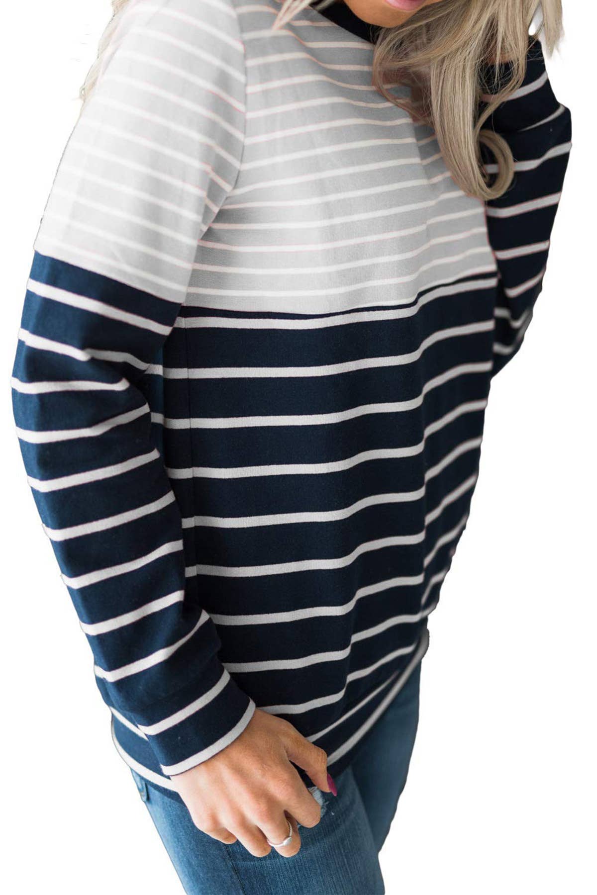 STRIPED COLOR PATCHWORK LONG-SLEEVED HOODIE