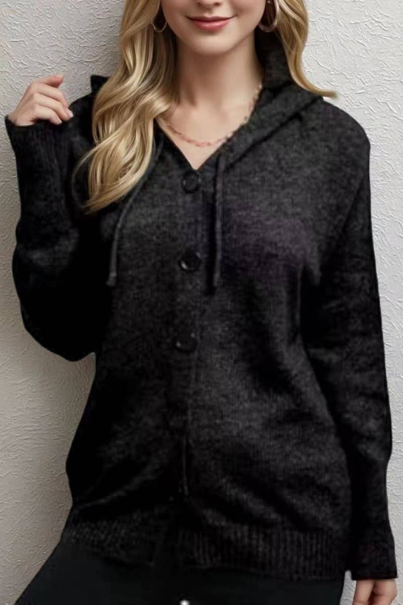 CWOCAL00834_SINGLE-BREASTED HOODED CARDIGAN SWEATER