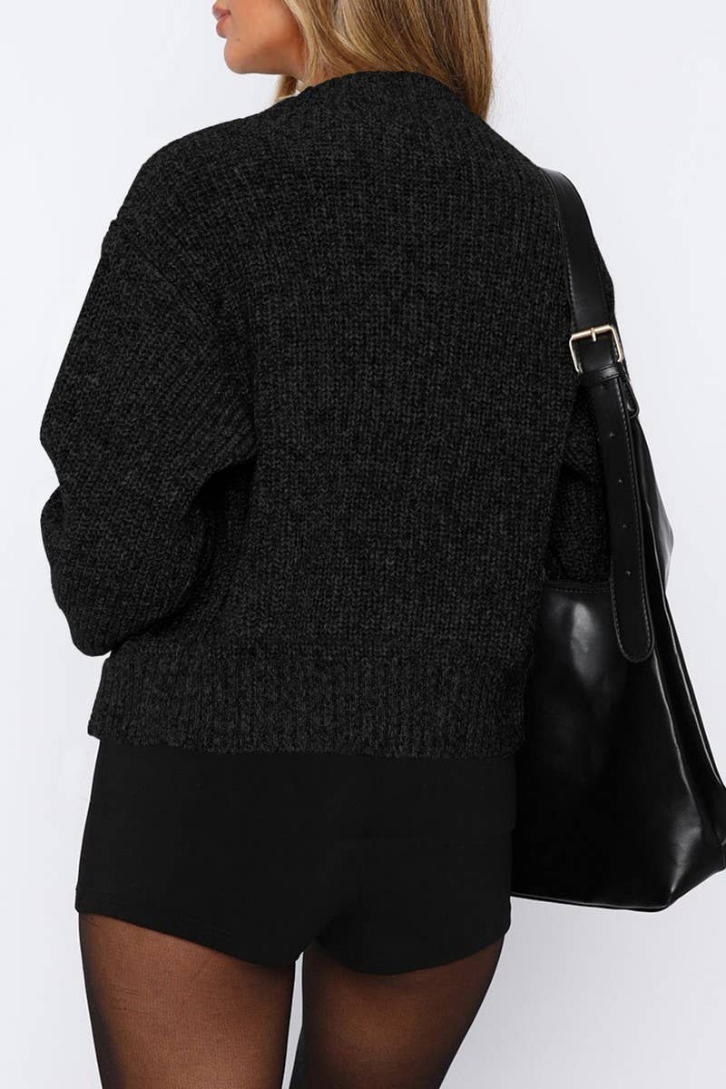 CWOSWL07497_CASUAL SIMPLE LONG SLEEVE ZIP KNIT SWEATER