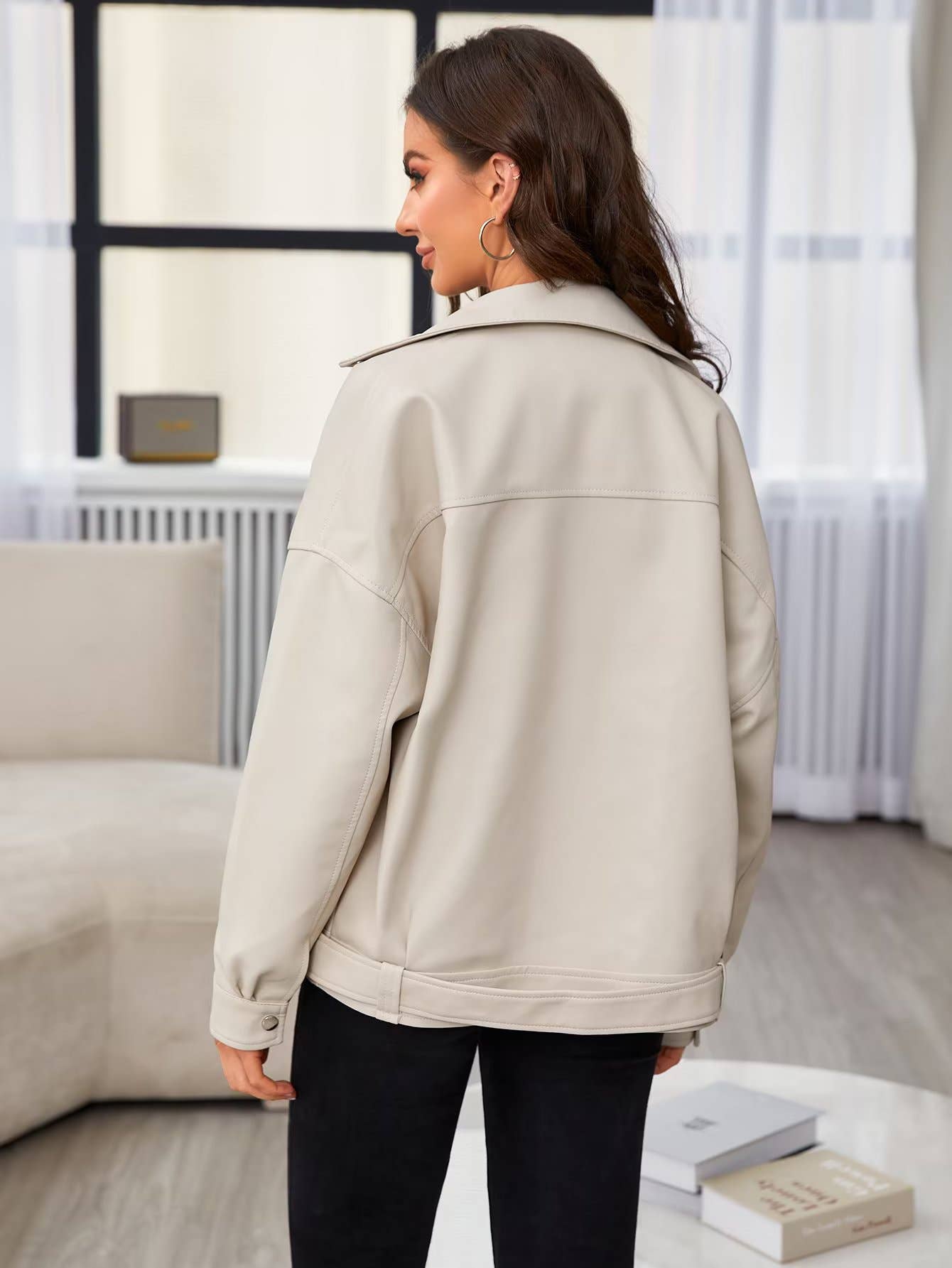 Washed PU leather lapel heavy zipper leather coat