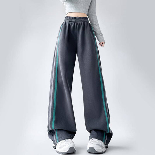 ATHLEISURE STRIPED HIGH WAIST STRAIGHT LEG SLACKS