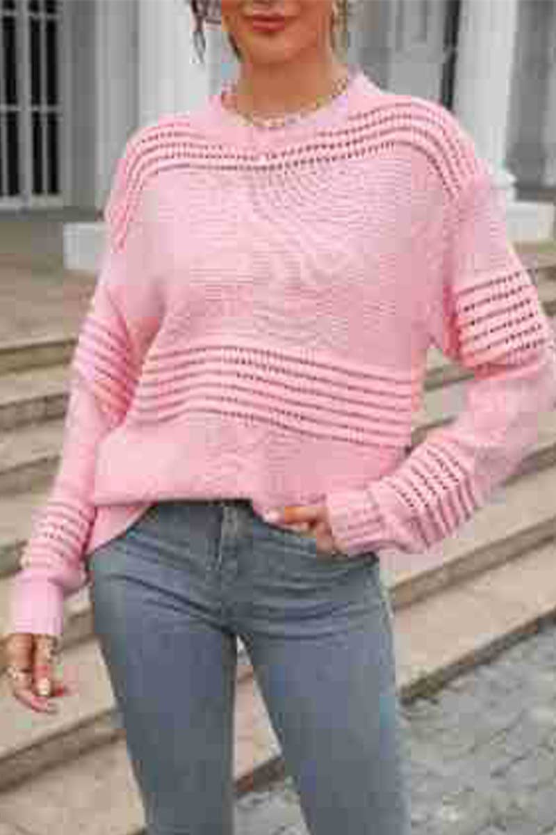 LONG SLEEVE PIT STRIP SOLID COLOR KNIT BASE