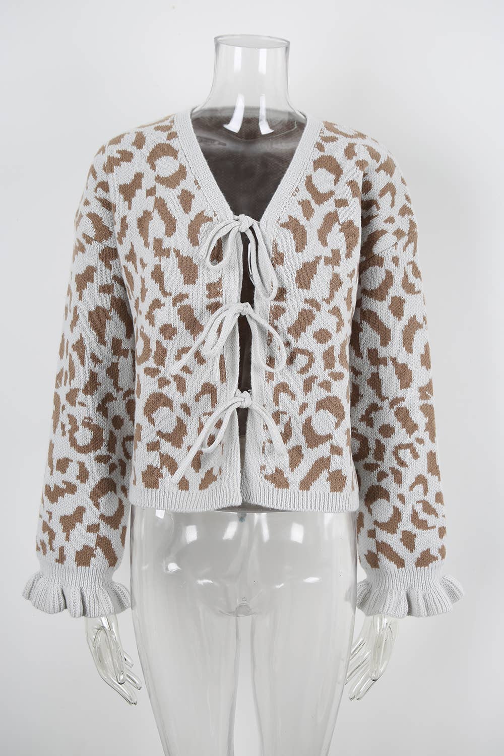 Leopard loose long-sleeved lace-up cardigan