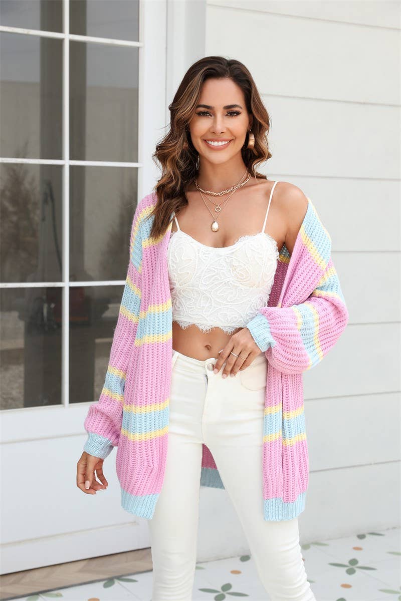 CWOSWL1672_Long Sleeve Casual Open Front Cardigan Sweater