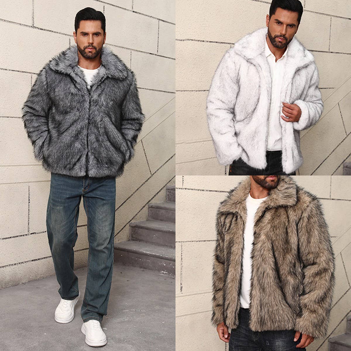 Men¡¯s Faux Fur Short Jacket Fashion Winter Coat