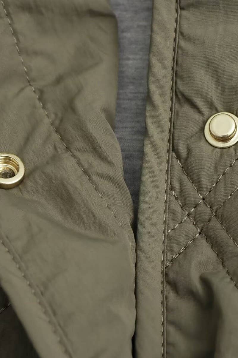 CWOCO1081_ROUND NECK DETACHABLE HOOD PADDED JACKET