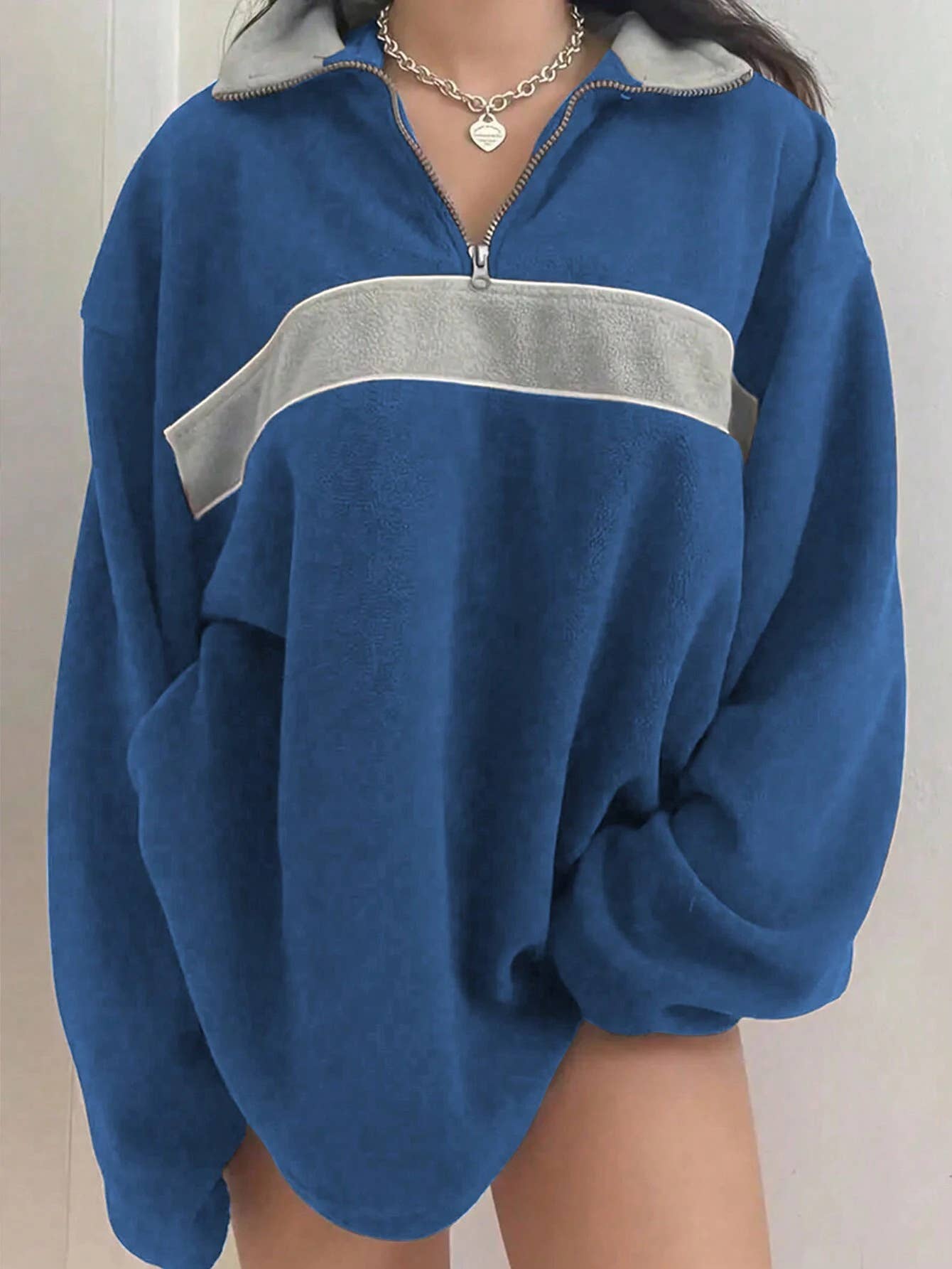 LAPEL THICK SOLID COLOR EXTRA LONG SLEEVE HOODIE