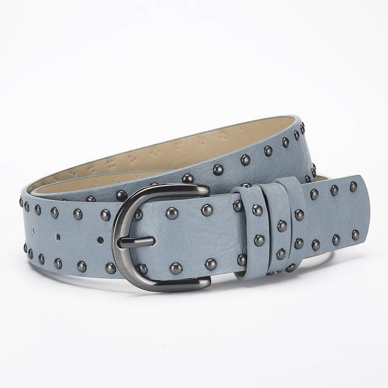Retro punk double-row riveted pin buckle belt