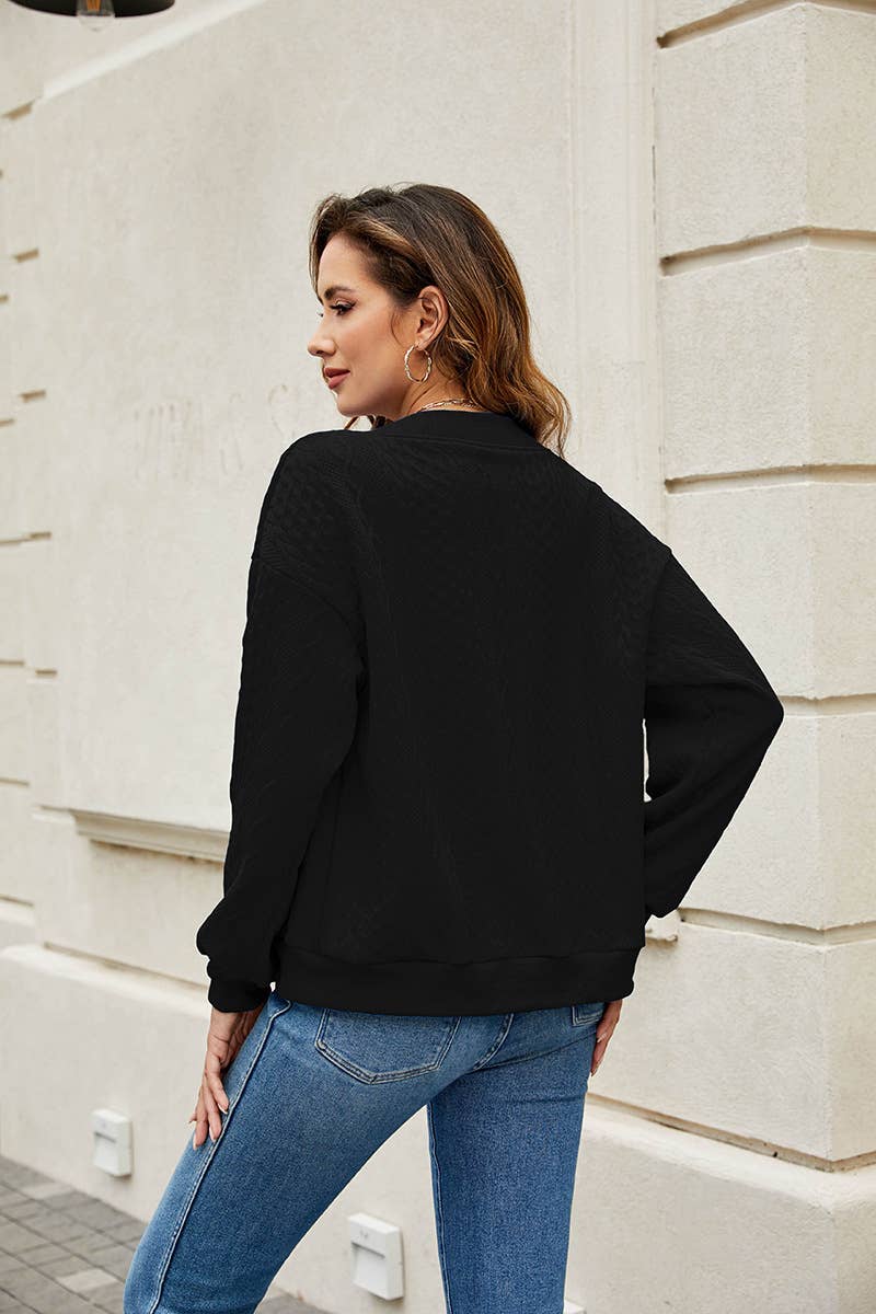 Solid-color zipper round-neck Jackets