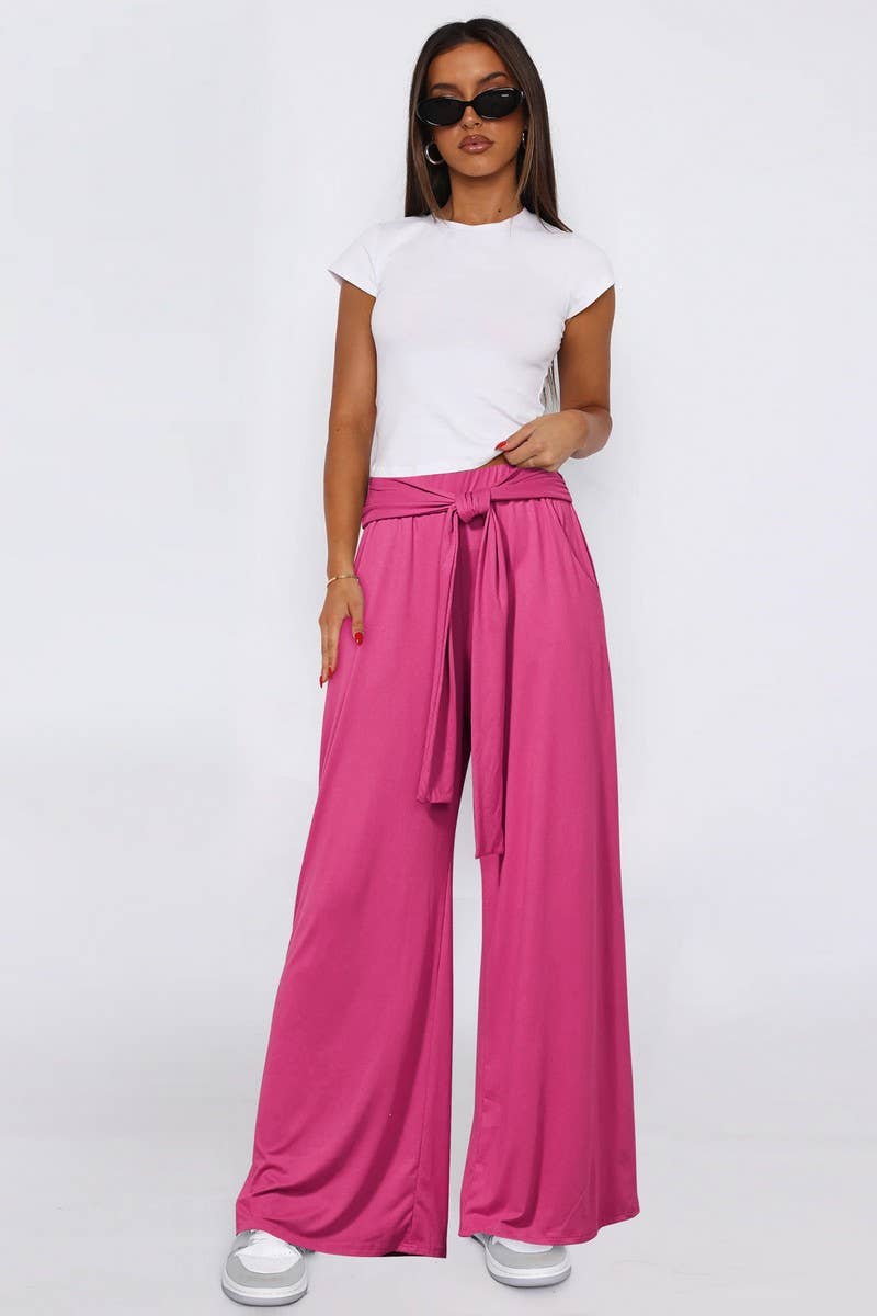 CWBLP01042_SOLID DRAWSTRING LOOSE WIDE LEG PANTS