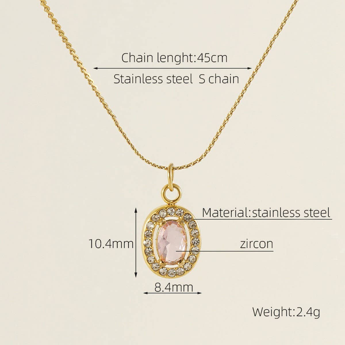 STAINLESS STEEL ZIRCON HEART PENDANT NECKLACE_CWAJE0682