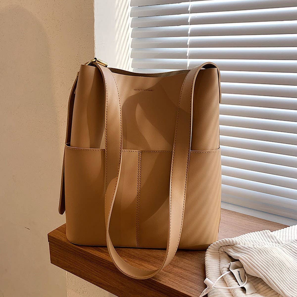 CWAB4829_SIMPLE LARGE CAPACITY BUCKET SHOULDER BAG