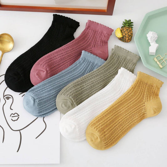 WOMEN'S SOLID COLOR MESH BREATHABLE SOCKS