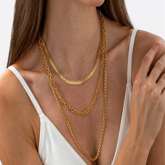 STAINLESS STEEL METAL MULTI-LAYERED CHAIN NECKLACE_CWMM3678
