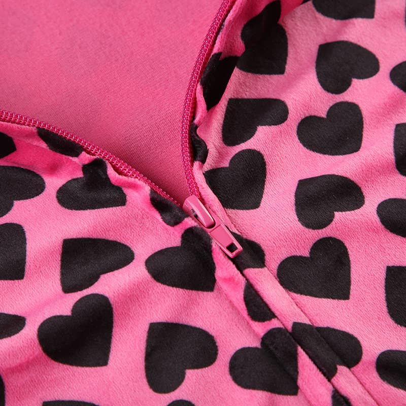 Y2K LOVE PRINTED SUEDE PERSONALITY ZIPPER HOODIE