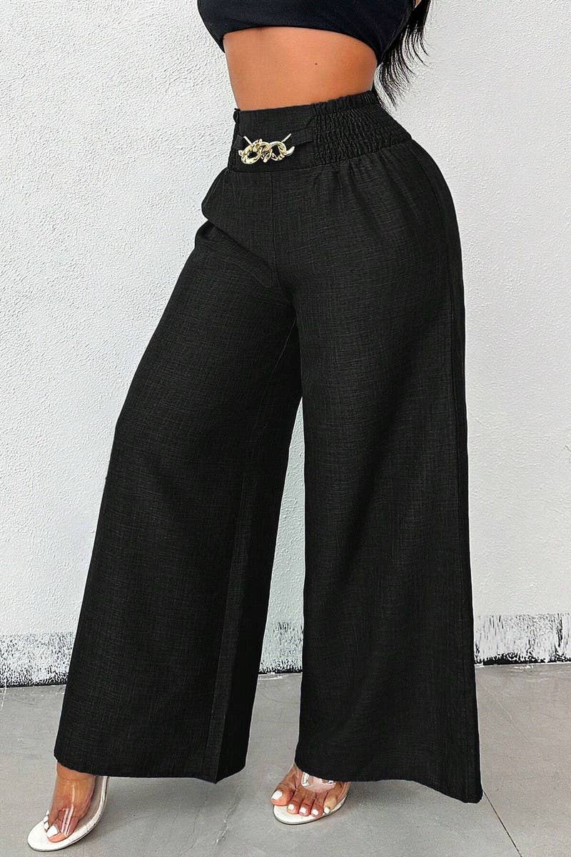 CWBLP1887_VINTAGE HIGH WAIST ELASTICATED WIDE LEG TROUSERS