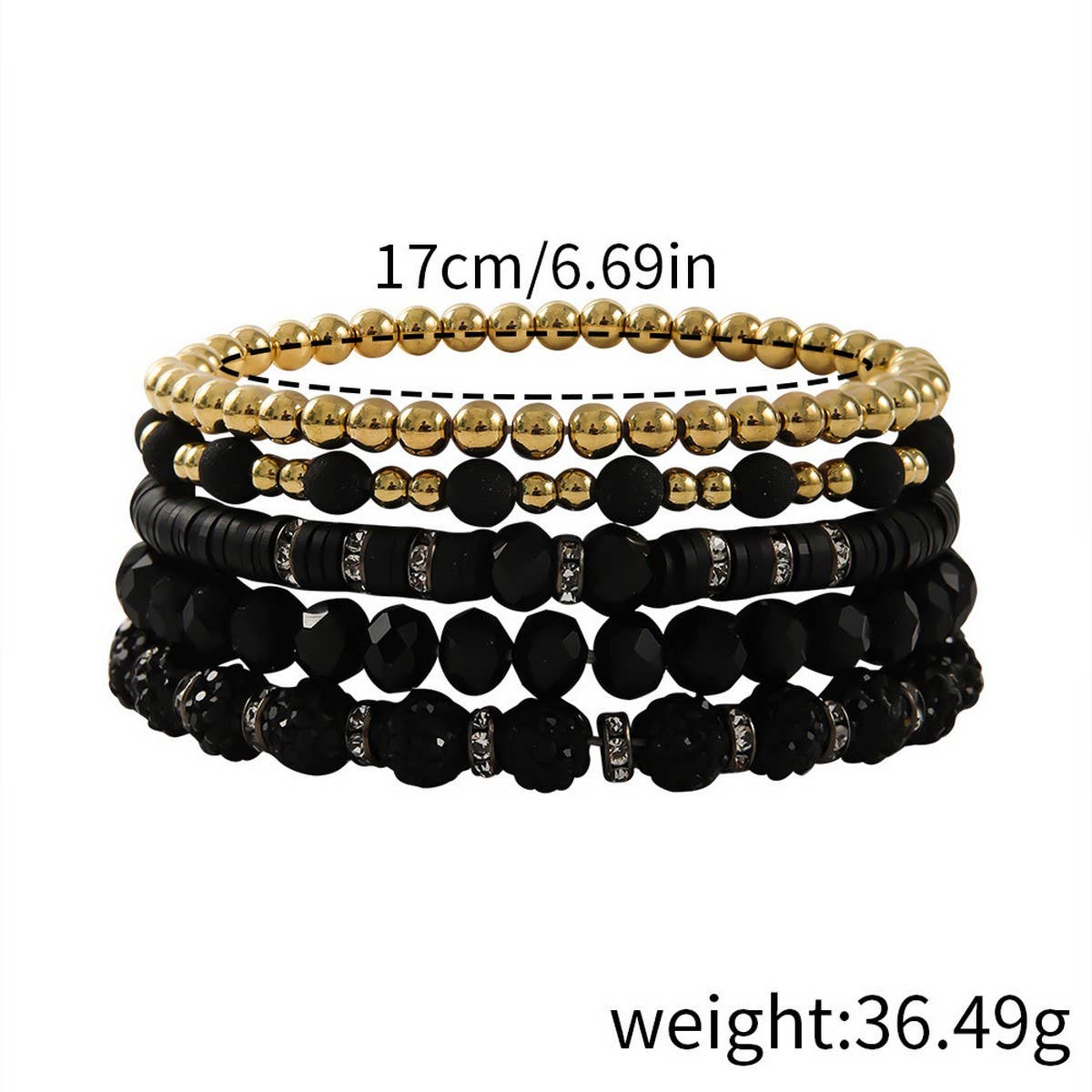 SIMPLE SET OF BLACK AND WHITE MULTI-PIECE BRACELETS_CWMM3544
