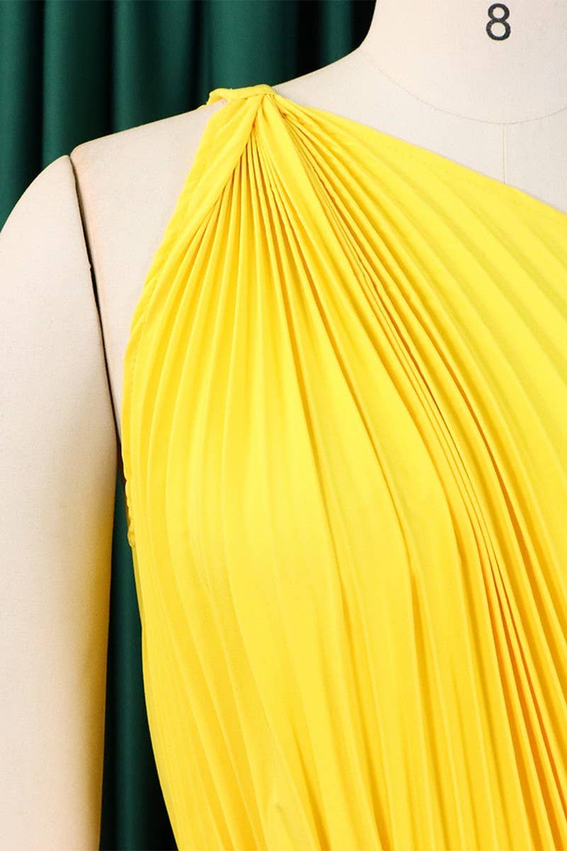 CWDSD10889_2023 SUMMER PLUS SIZE ONE SHOULDER PLEATED DRESS