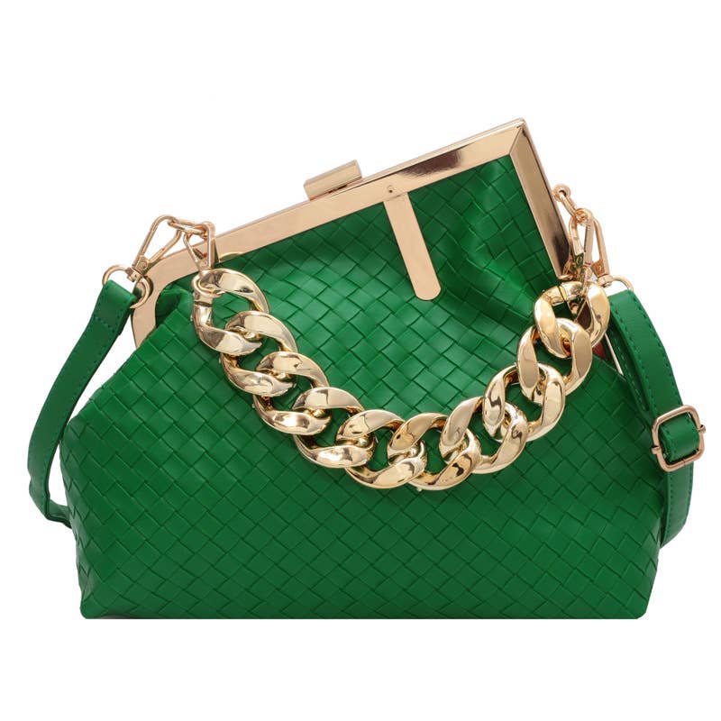 Irregular candy-colored metal chain handbag