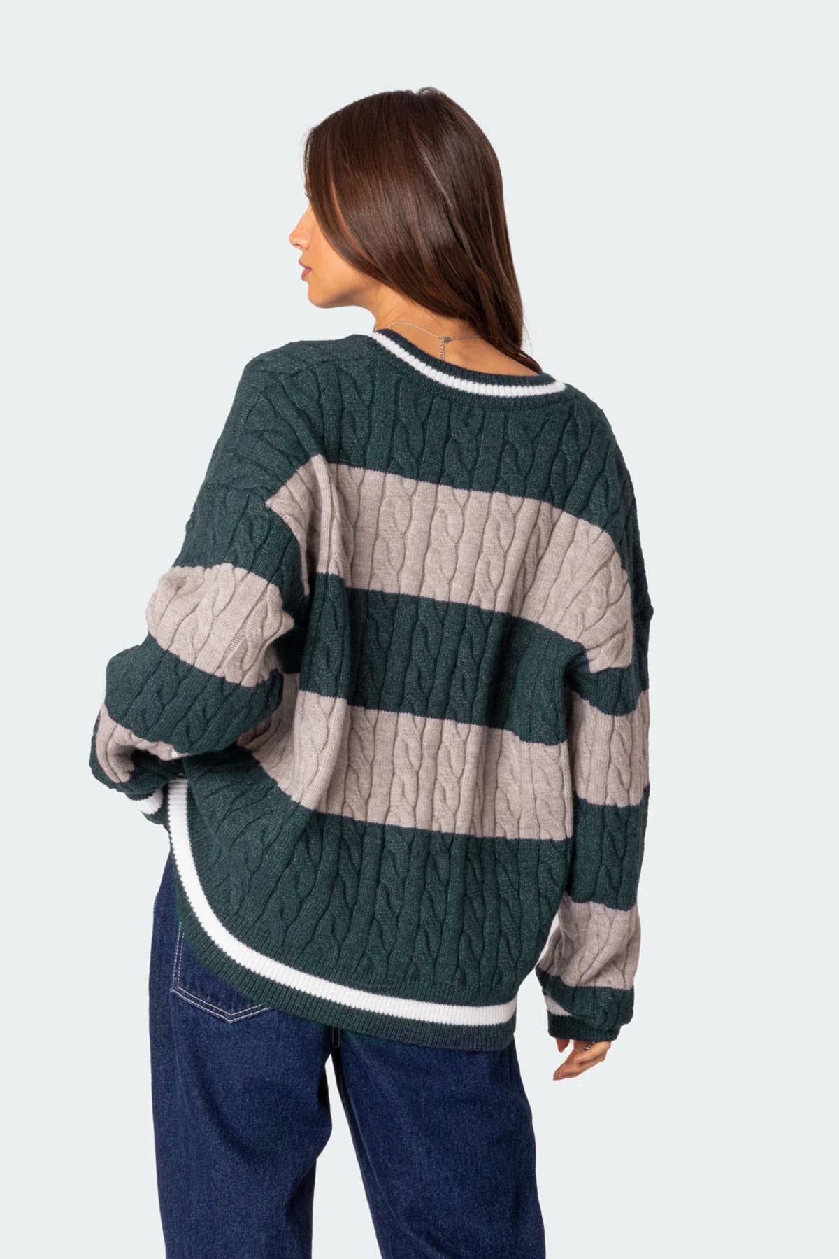 V-neck striped color matching loose sweater
