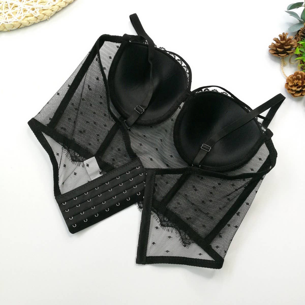 WOMEN'S THIN LACE MESH HERRINGBONE BRA