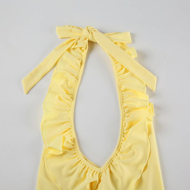 Ruffled halter top hip skirt two-piece set