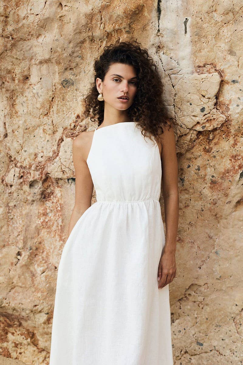 CWDMD5258_COTTON BACKLESS TIE-STRAP MAXI DRESS