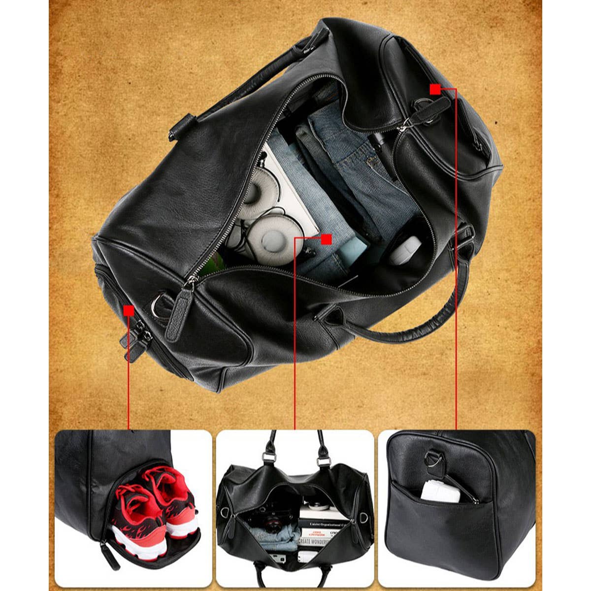 Large Leather Duffel Bag for Men, Shoe Storage_CWAB5176