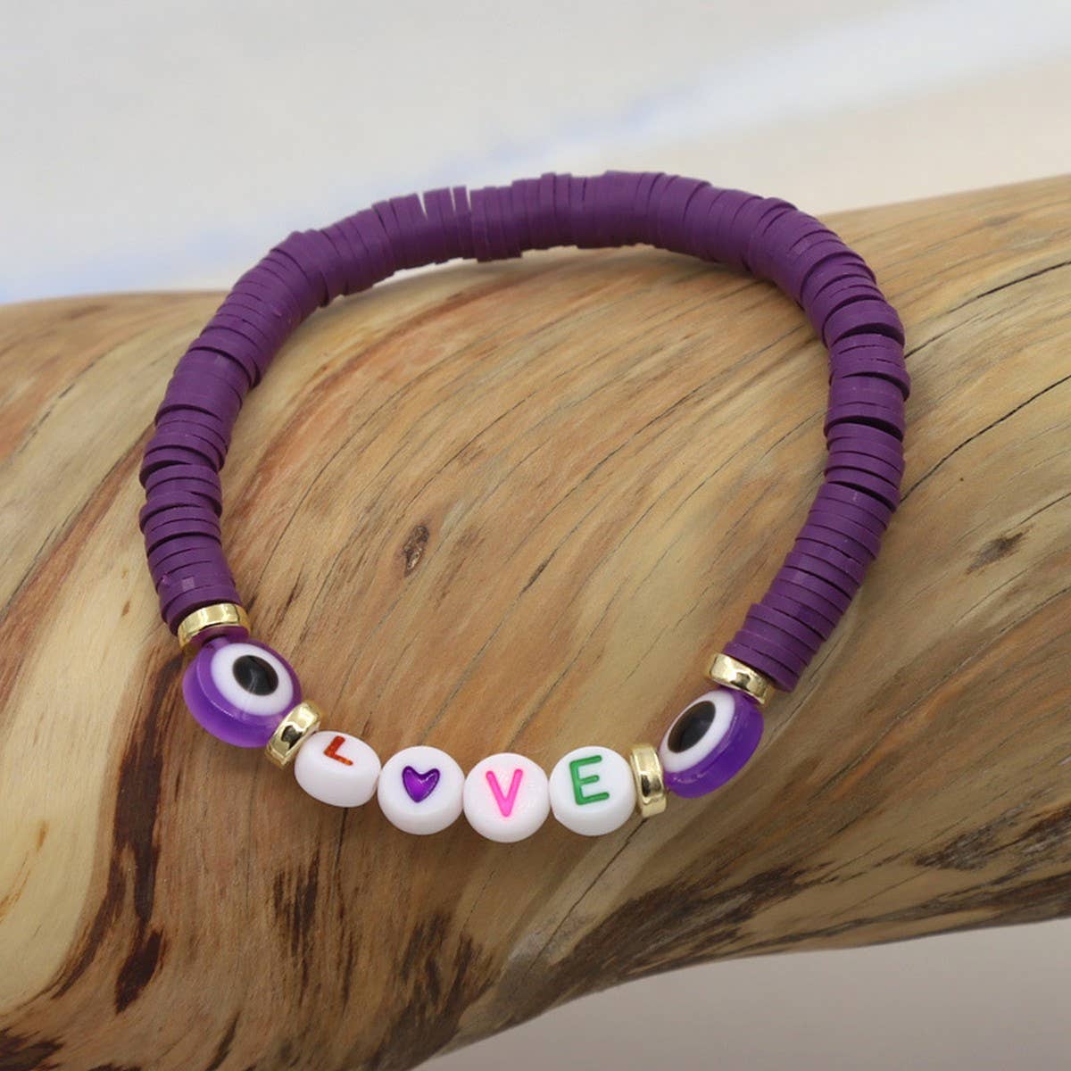 COLORFUL POLYMER CLAY LETTER BEADED BRACELET