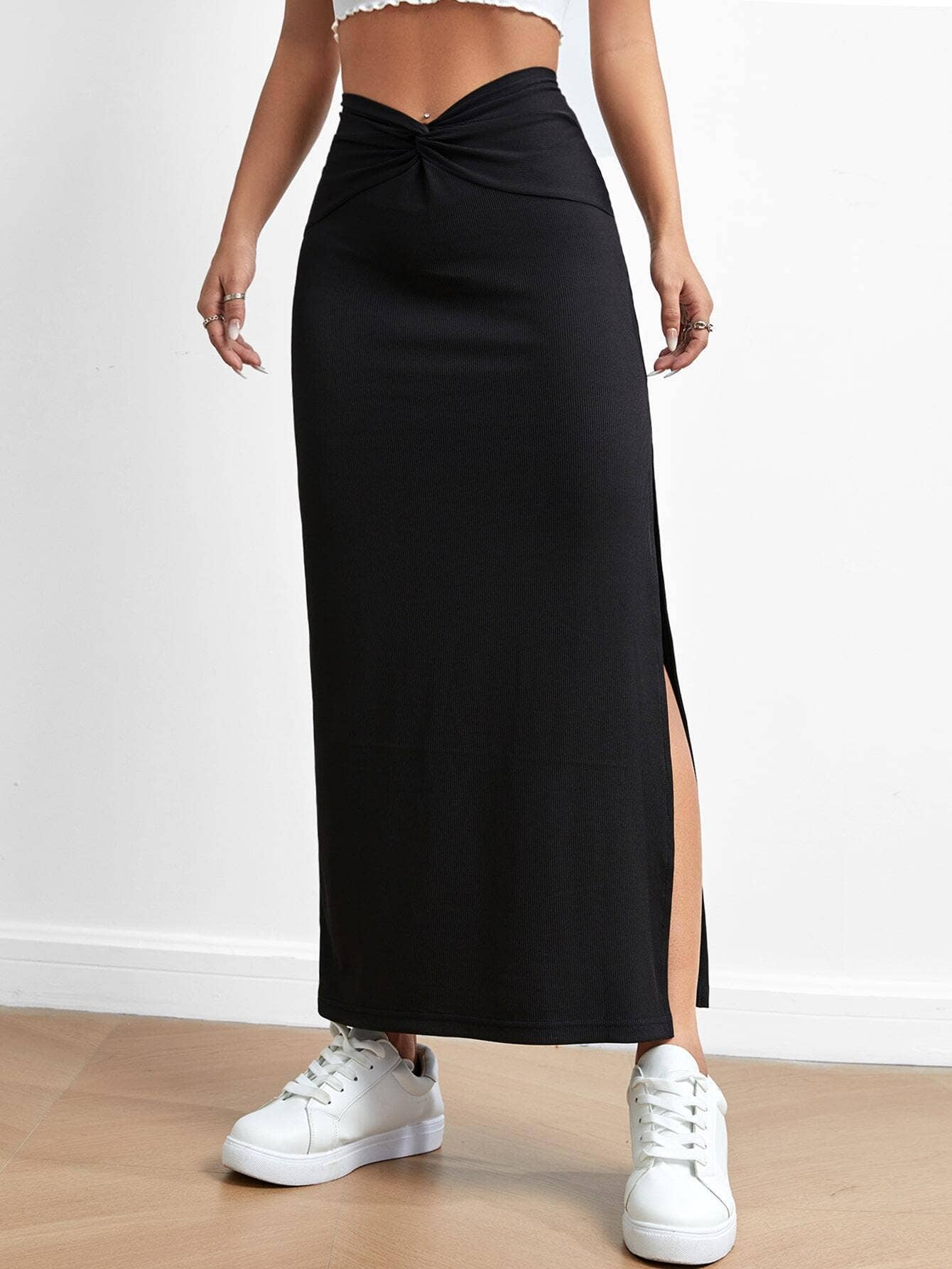 SIMPLE HIGH WAIST DRAPING FASHION SLIT SKIRT